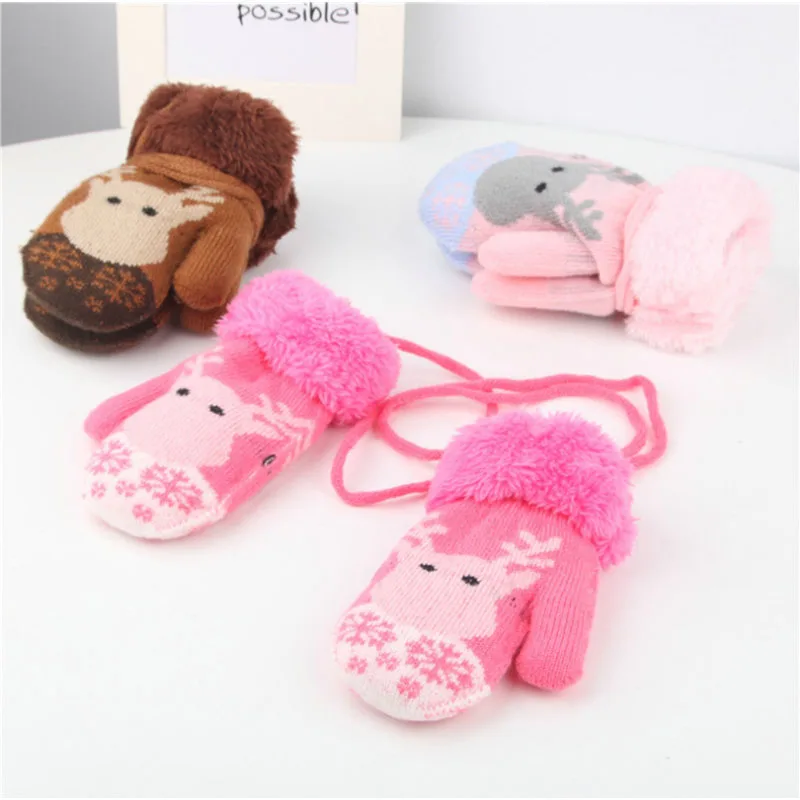 Новый От 1 до 6 лет для малышей с изображением милого оленя перчатки зима плотное