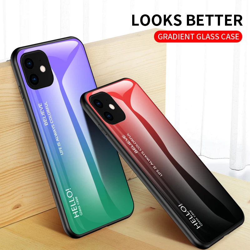 Чехол из закаленного стекла для iPhone 7 8X6 6S Plus градиентный цвет синий луч Авроры