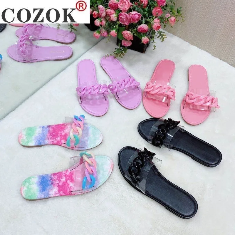 

2021 Summer Fashion Women Casual Sandals Leaky Heel Shallow Mouth Flat Women Outer Wear Sandals Slippers Light and Comfortable