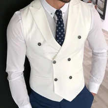 Colete masculino duplo breasted casamento baile marfim terno colete pontudo lapela steampunk (2)