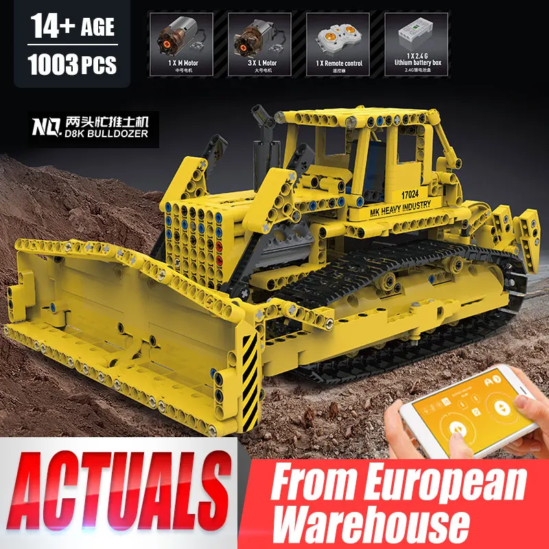 Высокотехнологичный автомобиль MOULD KING 17024 бульдозер с управлением через приложение RC гусеница D8K набор