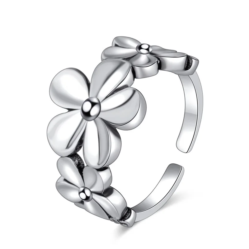 

QMCOCO 925 Sterling Silver Flowers Finger Rings Handmade Jewelry Wedding Accessories for Women Gift