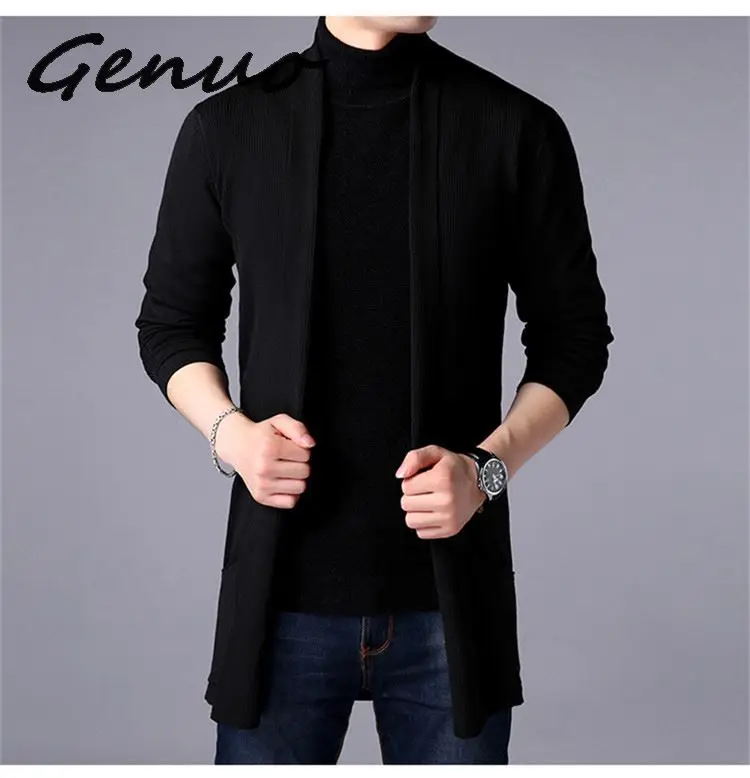 Мужской длинный вязаный кардиган Geuno Однотонный свитер жакет весна осень