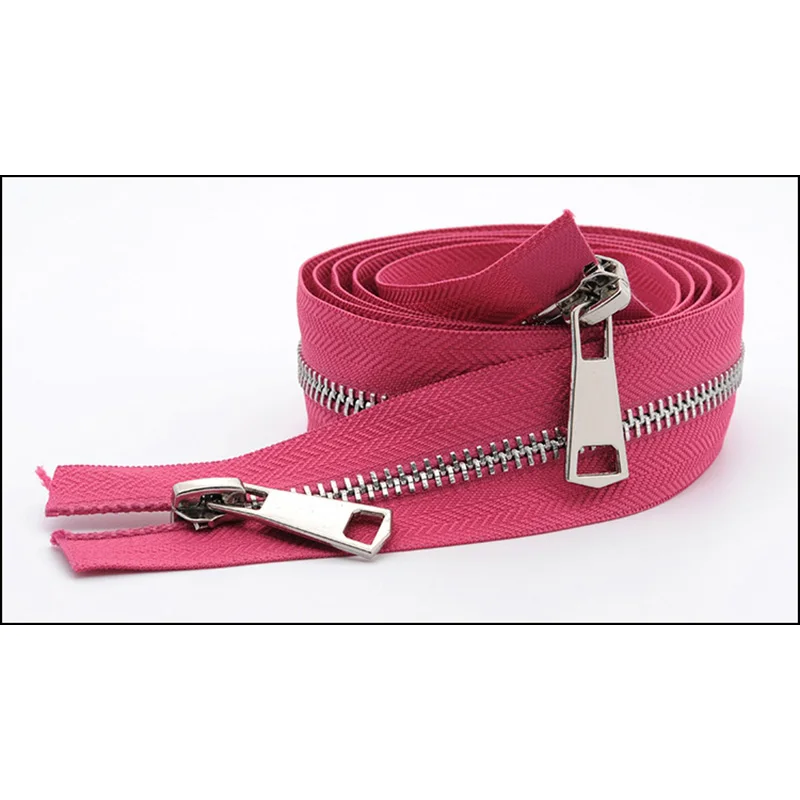 silver-rose red Meetee 120 см 5# Металлические молнии двойной слайдер открытый конец молнии DIY Швейные Инструменты пуховик пальто одежда портной ремонт аксессуары - Цвет: silver-rose red