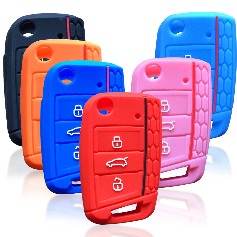 Силиконовый чехол для ключа Skoda Octavia A7 KAMIQ 2021 Rapid Karoq Fabia Seat Leon Ibiza Ateca VW Polo Golf 7 Tiguan T Roc