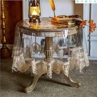 2022 soft glass pvc plastic oilcloth round lace transparent tea table cloth cover waterproof tablecloth christmas wedding party