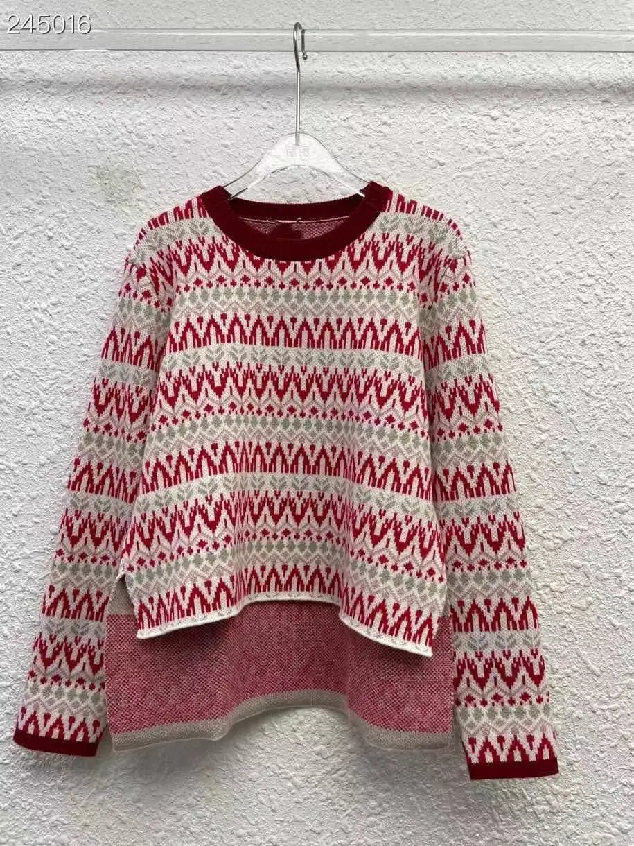 

Runway Fashion Women Sweater 2021 High Quality Autumn Long Sleeve Jacquard Knitted Asymmetrical Pullover Sweater