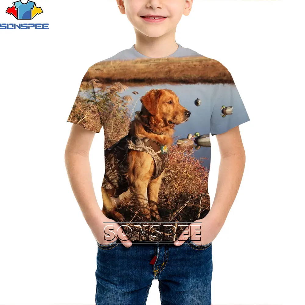

Камуфляжная футболка для мальчиков SONSPEE с 3D изображением охотничьих диких собак, летние забавные Повседневные детские футболки, модная ули...