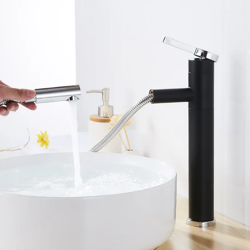

2021Latest Hot Sale Basin Faucet Cold Hot Water Mixer Tap Blacl White Pullout Spray Faucets Kitchen Bath Tap