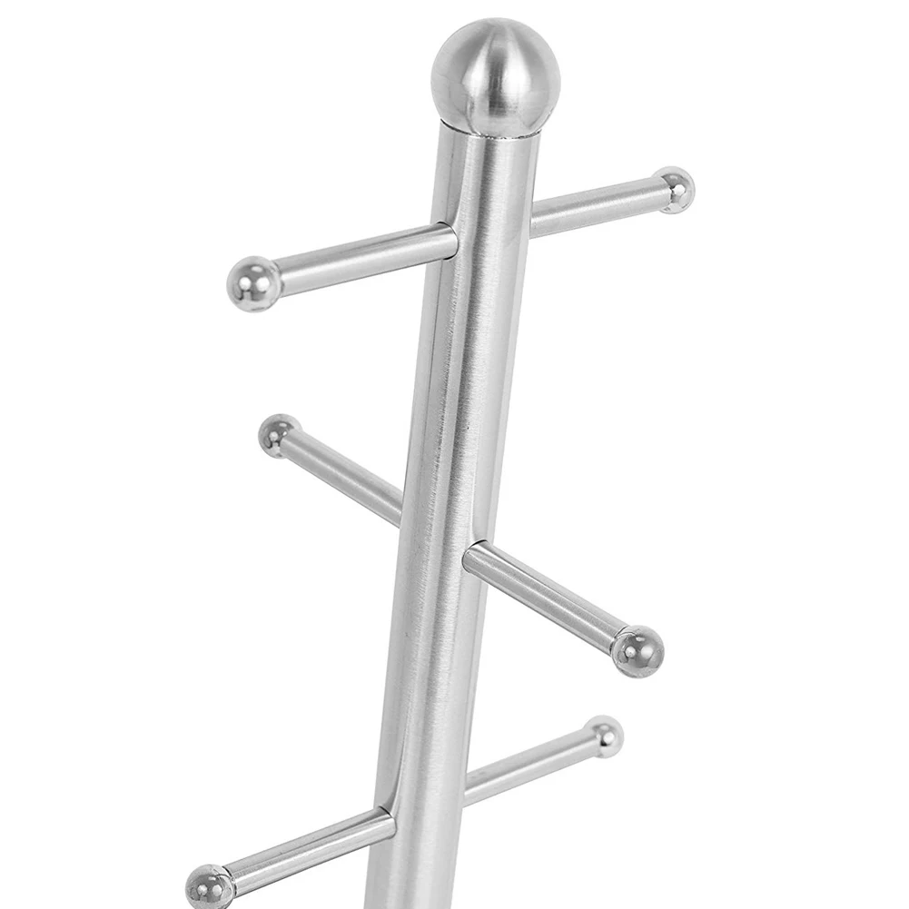 

6 Hooks Freestanding Stainless Steel Hanging Mug Cup Holder Silver Hanging Mug Holder can CSV