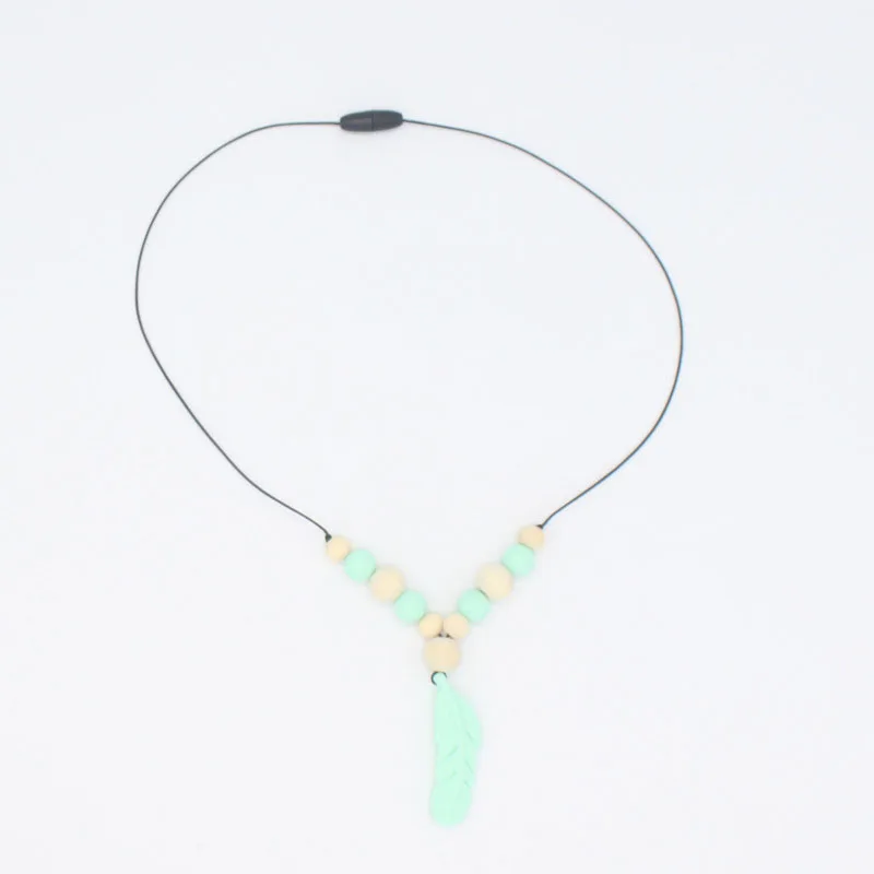 Juguete de dentici&oacute;n para beb&eacute;, mordedor de silicona para entrenamiento de beb&eacute;, collar con colgante de pluma, cuentas de juguete para masticar, chupete, Clip, juguetes, regalos-4