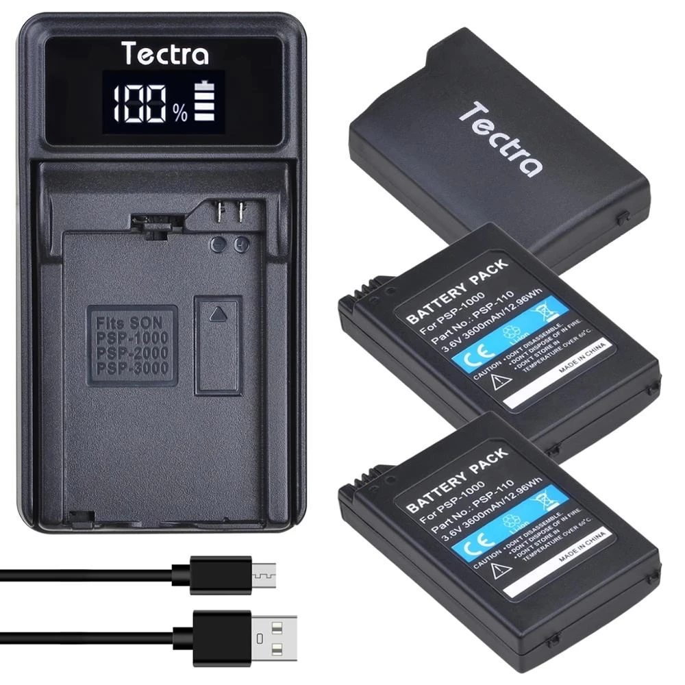 

Аккумуляторные батареи Tectra 3,6 В 3600 мАч и портативная консоль PlayStation Sony PSP1001 PSP-110 аккумулятор + зарядное устройство USB со светодиодной подсветк...
