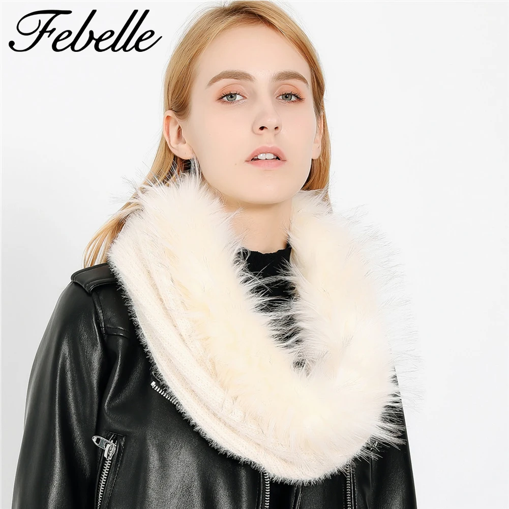 Febelle зимний шарф из искусственного меха кашемировый женский снуд для