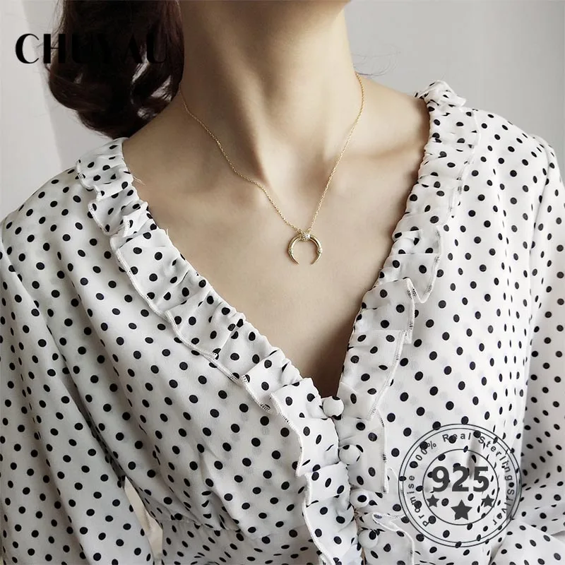 Женское Ожерелье в виде Золотой Луны из серебра 925 пробы|Ожерелья| |