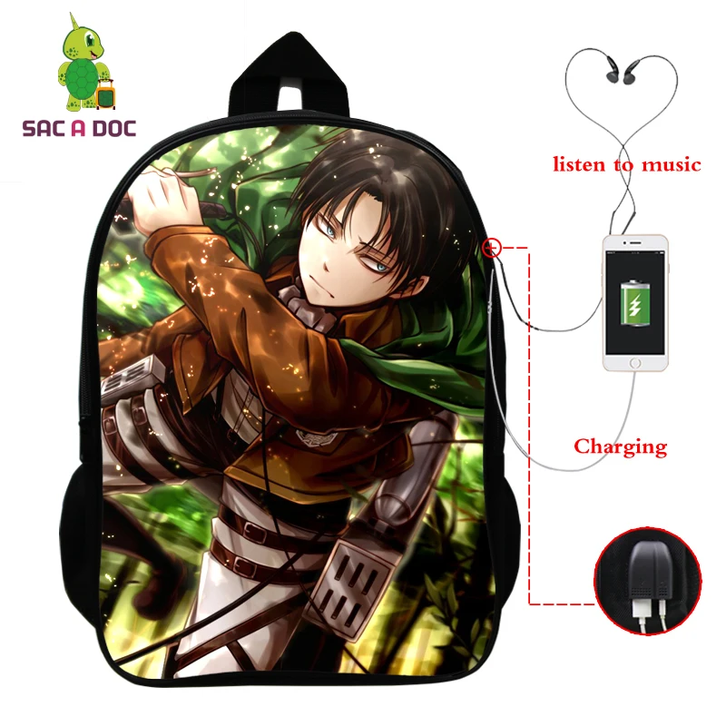 Attack on Titan школьные ранцы для мальчиков с 3D принтом USB зарядка латоп рюкзак сумки