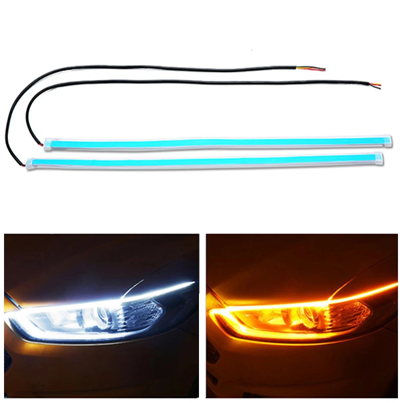 

2pcs LED DRL Car Daytime Running Light Flexible Waterproof Strip Auto Headlights White Turn Signal Yellow Brake Flow Lights 12V