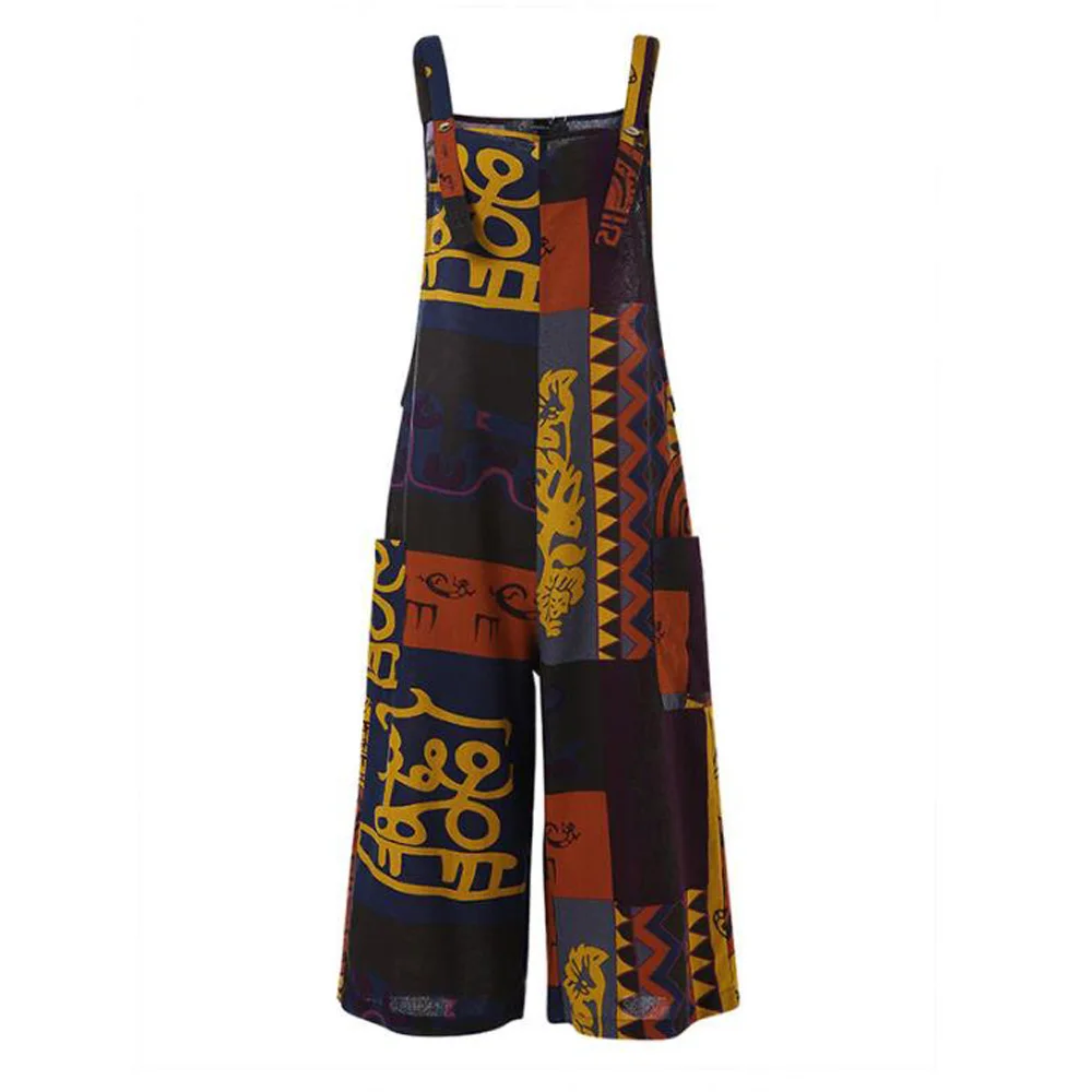 

Женский комбинезон на бретельках, повседневный Свободный комбинезон без рукавов с принтом в винтажном стиле, лето 2021