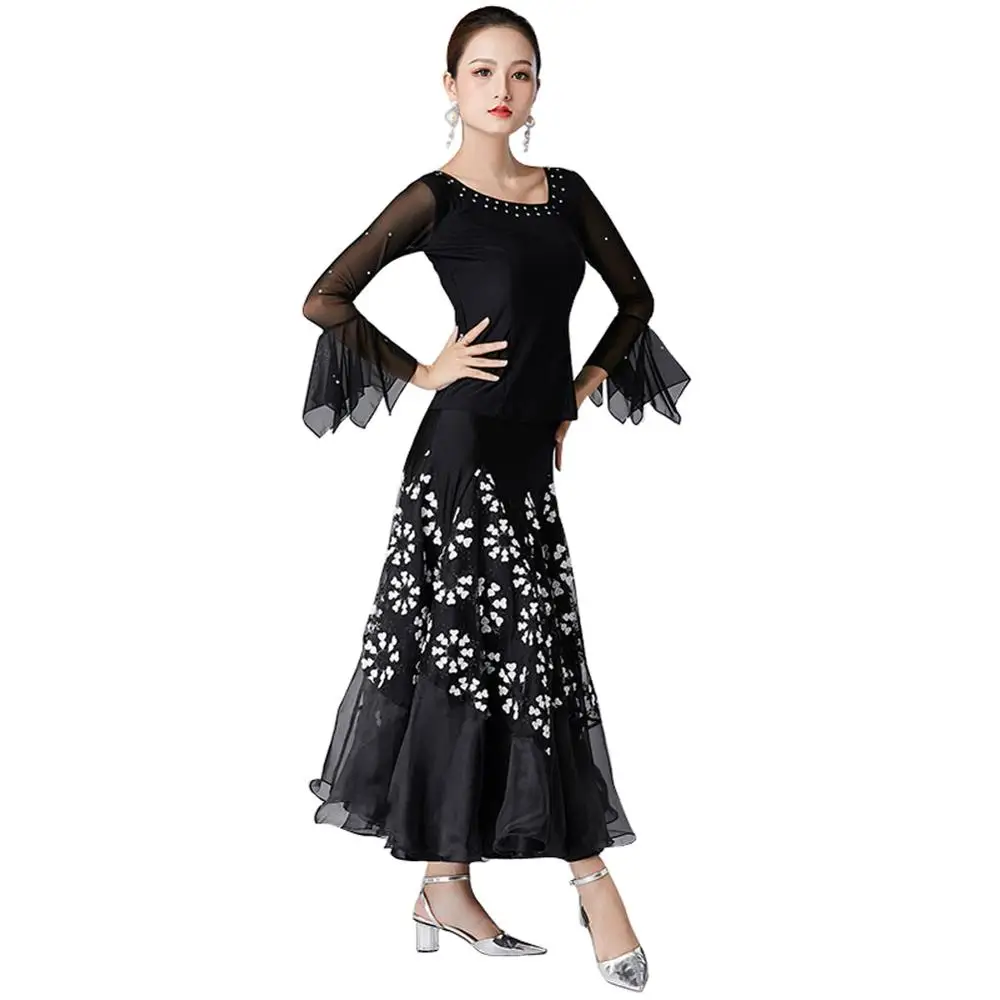 

Женское бальное платье для танцев с длинным рукавом и принтом снежинок, Одежда для танцев с цветами, современное платье, танцевальный костюм танго