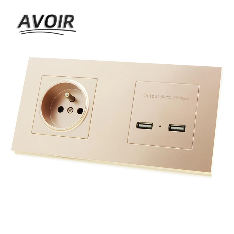 

Avoir FR Stardand Plug Socket Dual USB Charging Port Double Power Wall Socket Electrical Outlet Plastic Panel