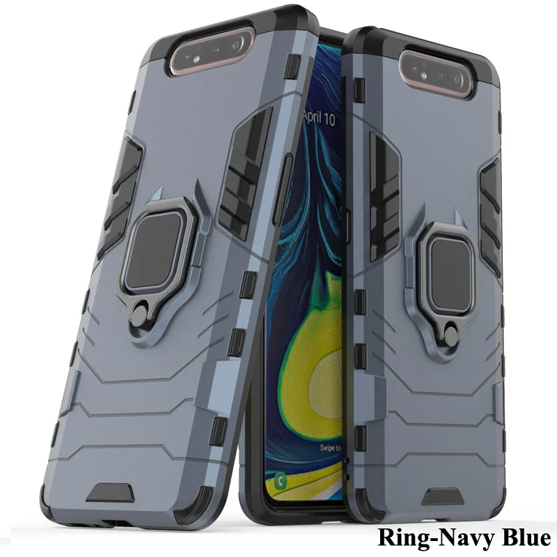 Ring Navy Blue Армированный чехол для samsung Galaxy A10 A20 A30 A40 A50 A60 A70 A80 A90 M10 M20 M30 M40 A50s A70s M30s покрытие автомобиля кольцо для телефона с бумажником - Цвет: Ring Navy Blue