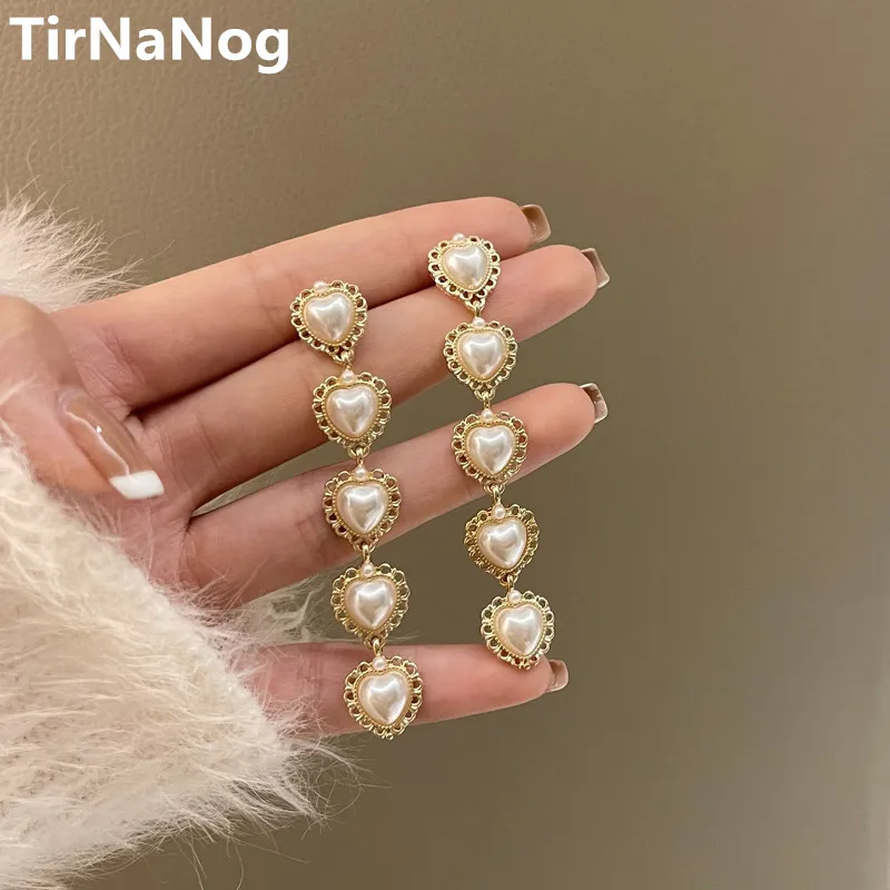 

Han Edition Retro Baroque Imitation Pearl Earrings Geometric Heart Long Earrings Luxury Fashion Women Jewelry Gifts