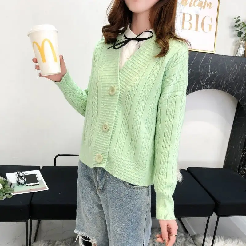 Женский трикотажный кардиган с V-образным вырезом и длинным рукавом |