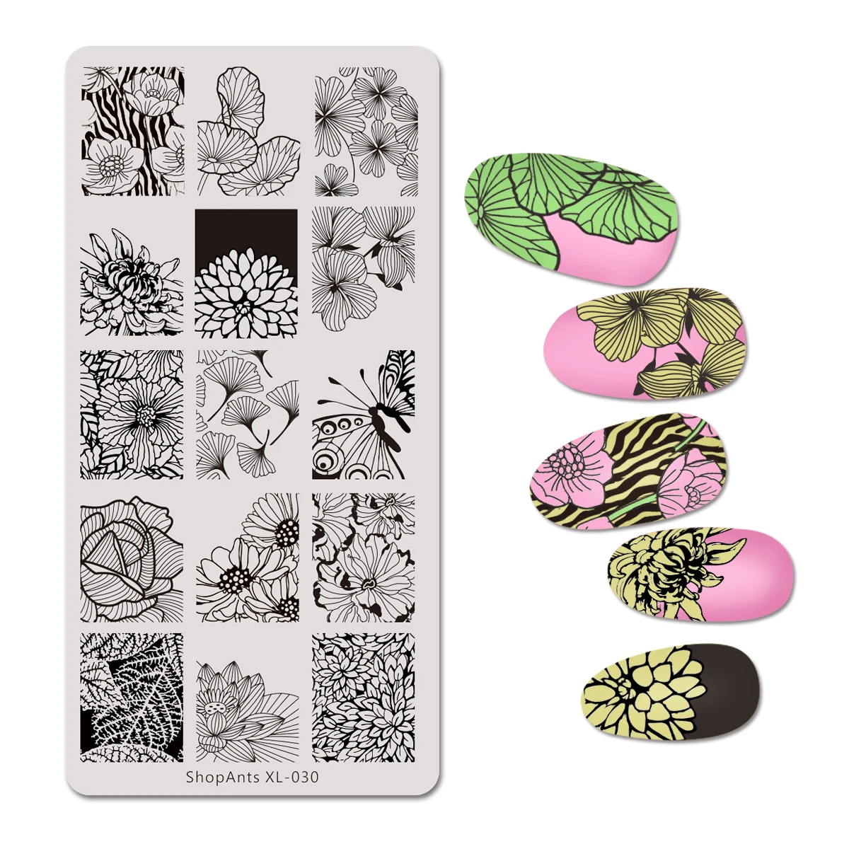 

6*12cm Stencil Nail Art Stencil Template Stainless Steel Nail Stamping Plates Lotus Flower Butterfly Ginkgo Leaves Image