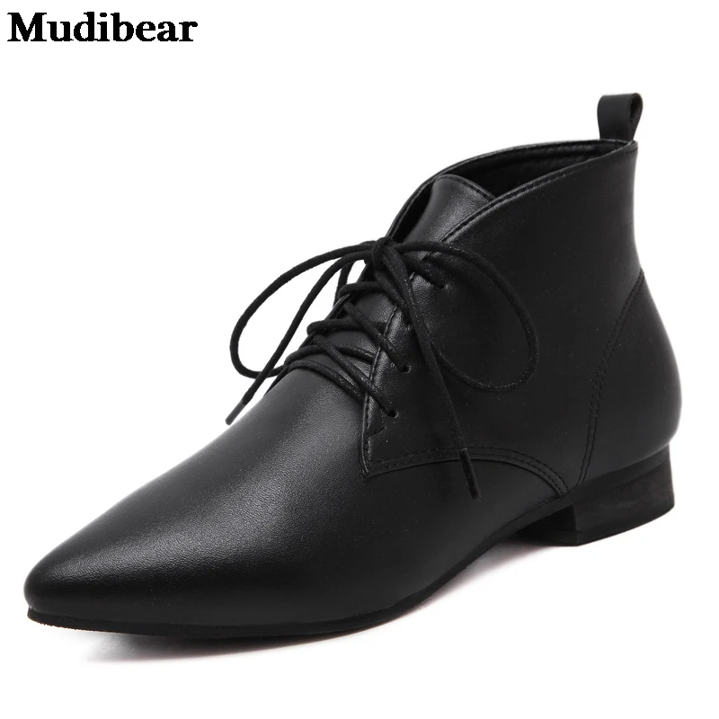

Mudibear Women's Shoes Pointed Toe Ankle Boots Plus Velvet Heel Large Size Fashion Martin Boots Black 1-3CM 2020 European Warm