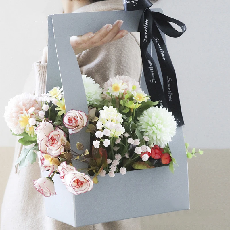 

Portable Foldable Flower Box Waterproof Paper Packing Bag Florist Fresh Flower Carrier Bag Handmade Bouquet Basket Wedding Gift