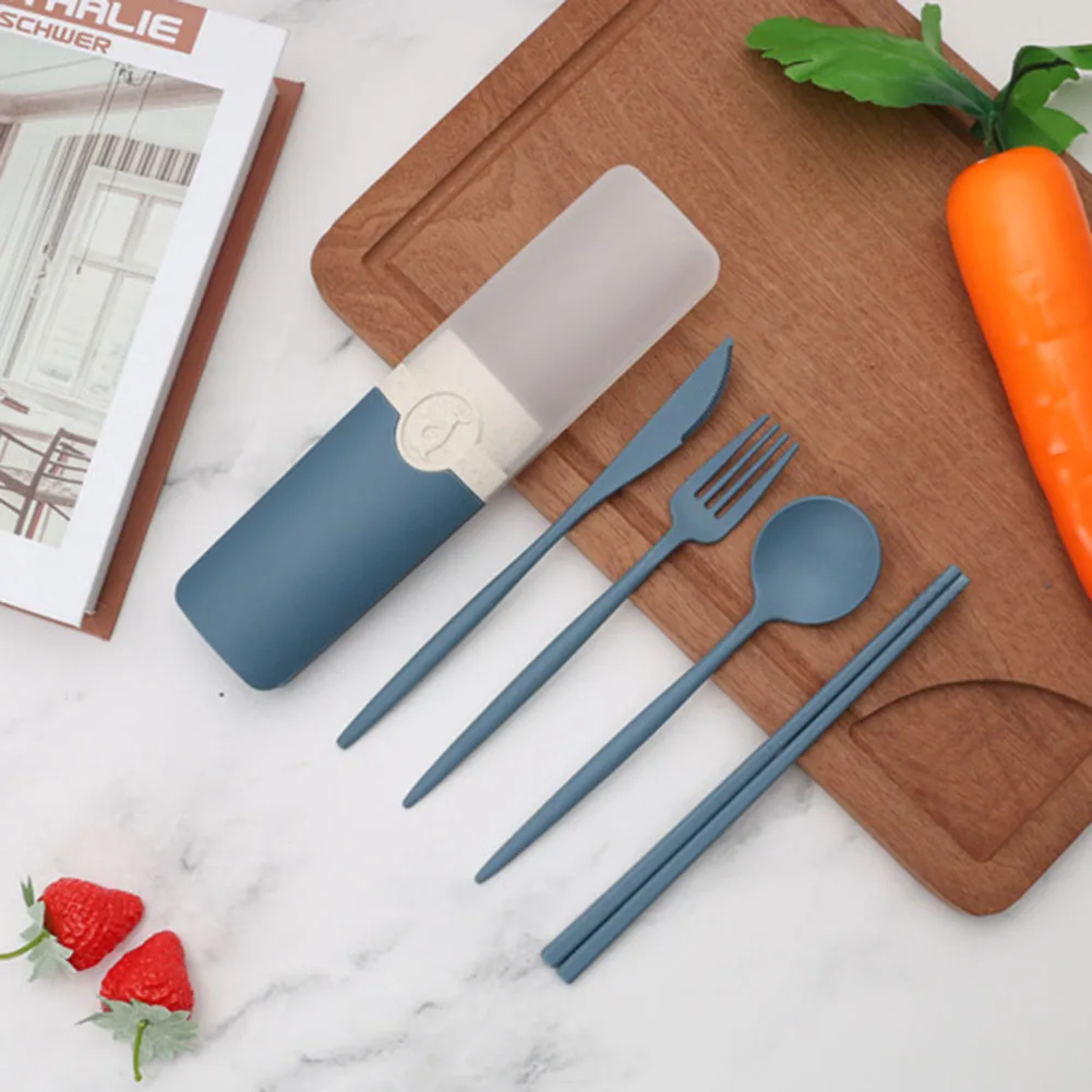 

Portable Reusable Spoon Fork Chopsticks Knife Wheat Straw Tableware Cutlery Set Travel Picnic Camping Dinnerware Kit Kitchenware