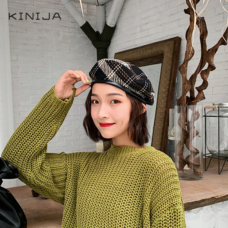 Берет женский клетчатый всесезонный берет тонкий дышащий в британском стиле