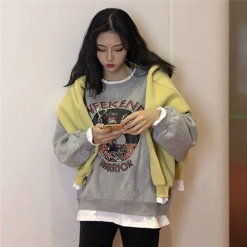 Женский фальшивый пуловер свитшоты из двух частей уличная одежда с принтом в