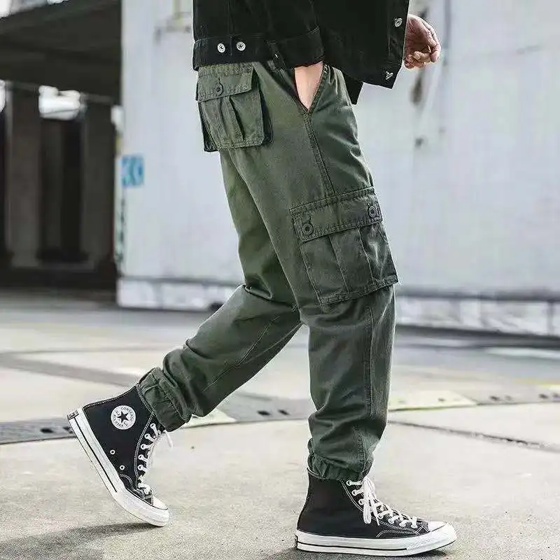 

2021 new jogging men's black harem overalls multi-pocket webbing men's sports pants street casual men's fashion casual pants