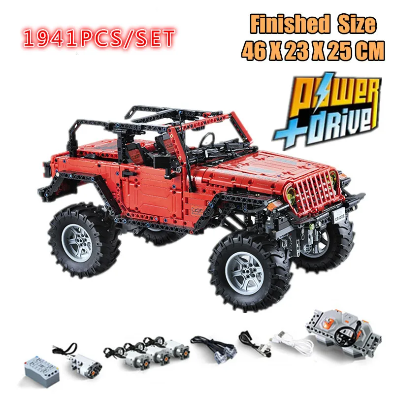 Новый MOC Jeep Wrangler Adventurer светодиодный Радиоуправляемый двигатель функция питания