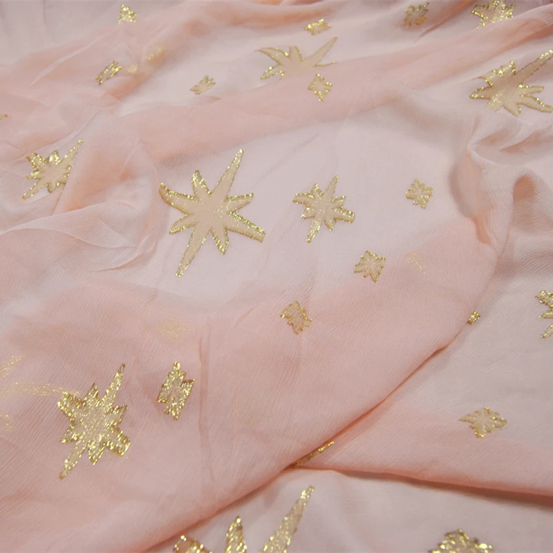 Tela metálica de seda de lujo, gasa brillante, Lurex, Estrella rosa, morera de lujo para falda de tela, Saree