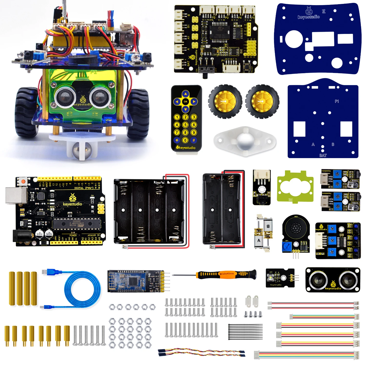 Keyestudio-Mini Robot inteligente de escritorio, Kit de coche V3.0 para Arduino, vástago de Robot/soporte de codificación de bloques Mixly