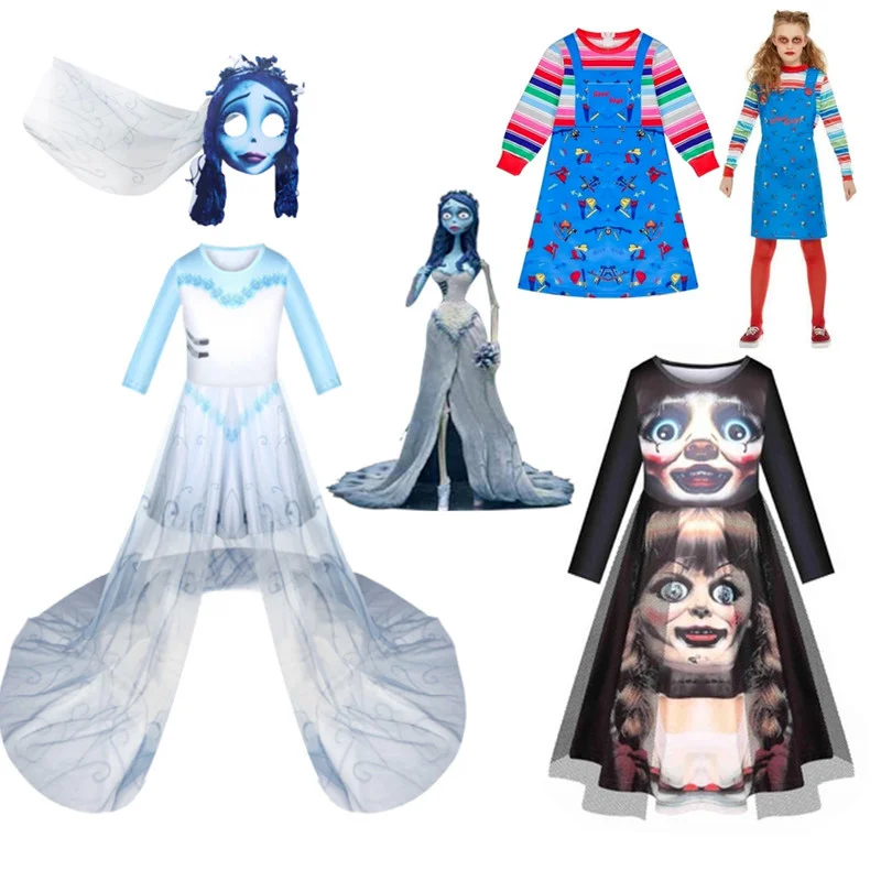 Костюм на Хэллоуин костюм невесты с призраками страшвечерние вечернее газовое