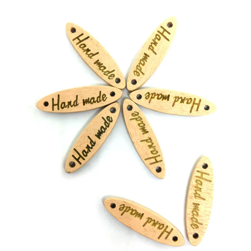 50 шт. бежевая деревянная вывеска Кнопка овальная ручная работа деревянные кнопки