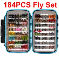 184pcs assorted fishing fly case set wet dry nymph fly fishing lure box set fake fly lures for trout grayling panfish fish