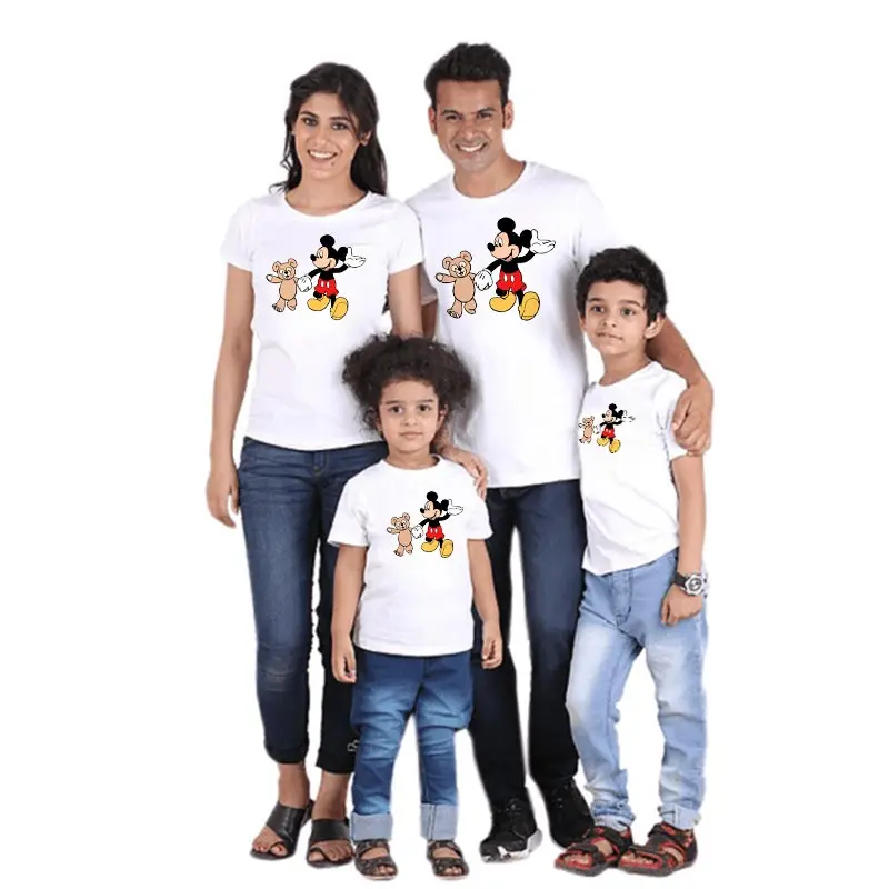 

Disney Mickey Mouse Print Family Matching Outfits T-Shirts Daddy Mommy Kid White Tops Harajuku Family Look Baby Girl Boy Clothes