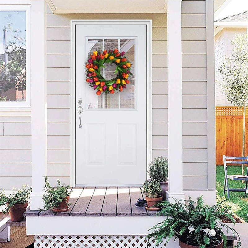 

Artificial T ulip Wreath, T ulip Flower Door Wreath Spring Wreath for front Doo H3CC