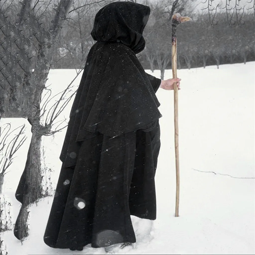 Ретро Хэллоуин капюшон плащ средневековье монах халат Маг Косплей Костюм