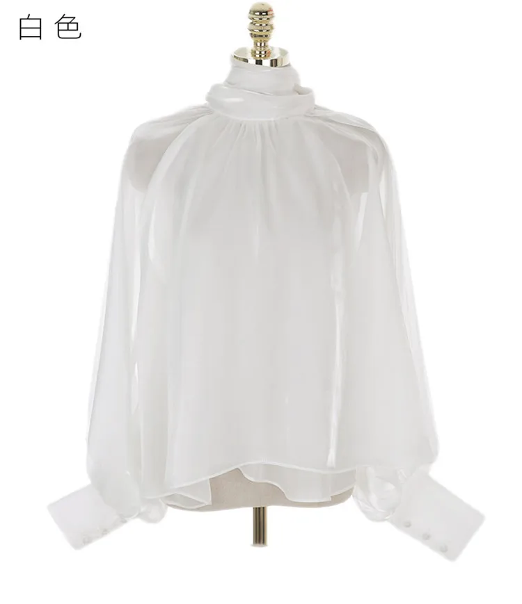 

Elegant 2021 Summer Women Bow Shirts Blouses Female Full Sleeve Chic Loose Oversize Korean Office Ladies Causal Tops T610