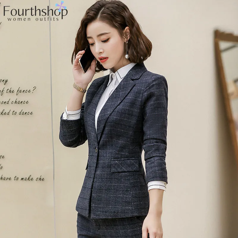 Костюм брючный женский в клетку модный офисный деловой костюм из 2 предметов с