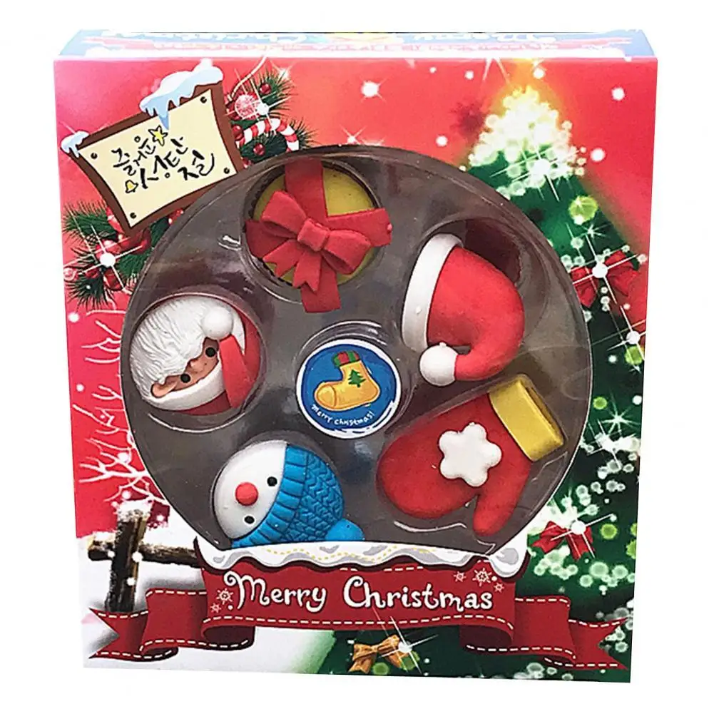 

1 Box Christmas Theme Erasers Set Cute Compact PVC Classroom Reward Non-slip Mini Rubber EraserStationery Supplies for Kids