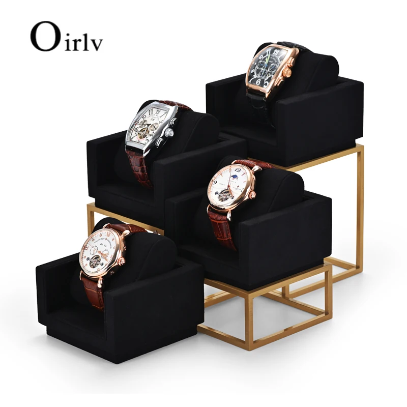 Oirlv Newly Black Metal Watch Display Props Set Watch Display Stands with Microfiber Jewelry Organizer Stands for Shop Cabinet