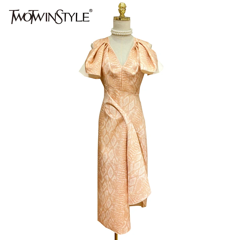 

Женское асимметричное платье TWOTWINSTYLE, с V-образным вырезом, короткими рукавами, высокой талией и асимметричным подолом