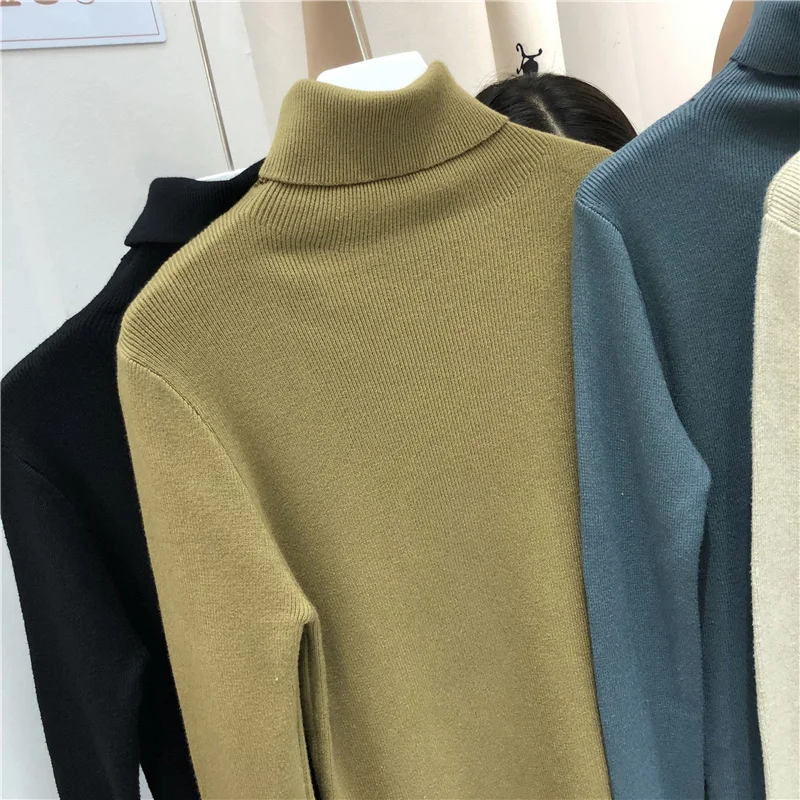 Turtleneck Sweater Women 2019 Autumn Winter Long Sleeve Pullovers Female Solid Korean Style Basic Tops Knitwear Girl Stretch Top | Женская