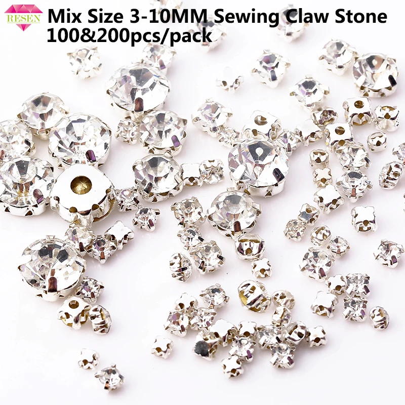 RESEN низкая цена смешанный размер 3 10 мм Серебряный Коготь пришить стразы стекло