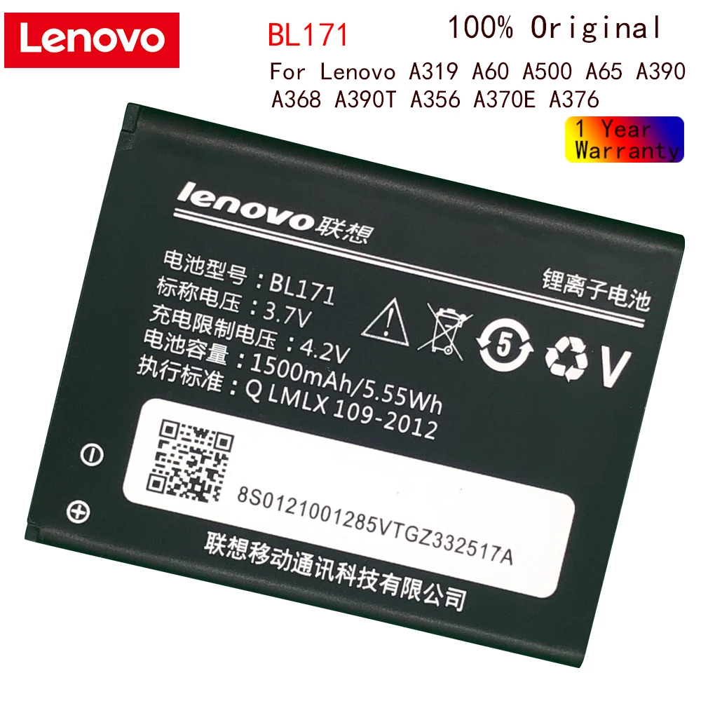 

Original Lenovo BL171 Battery for Lenovo A319 A60 A500 A65 A390 A368 A390T A356 A370e Bateria Cellphones Batterie